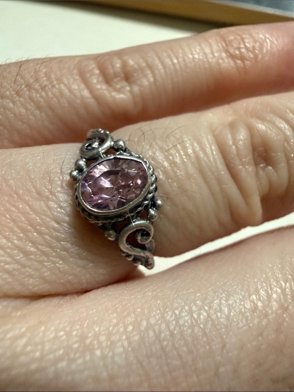 Sterling Silver 925 Filigree Ring with Pink Gemstone Crystal size 4.75 - Picture 11 of 12